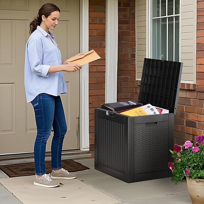 Outdoor Storage Box, Resin Deck Boxes Indoor and outdoor, Waterproof Storage Box Lockable Lid (Black, 35 Gallon) - Image 8