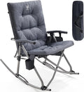 EVER ADVANCED Oversized Folding Rocking Camping Chair, Padded Portable Rocker Chair for Patio, Lawn and Outdoors, Heavy Duty Hard Armchair for Adults Supports 400lbs, Grey by EVERADVANCED