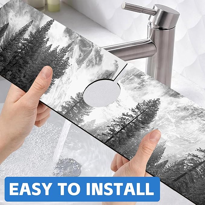 Winter Forest Mountain Sink Faucet Absorbing Mat Sink Splash Guard Faucet Mat - Image 6