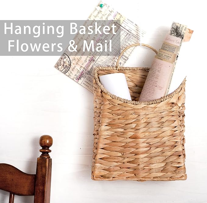 Hanging Basket for Front Door –10.5" H Water Hyacinth Woven Wall Mounted - Image 6