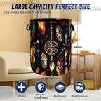 Boho Feather Printed Laundry Basket Foldable Oxford Cloth Colorful Laundry - Image 3