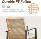 3 Piece Patio Rocking Chairs Set of 2, Outdoor Rocking Chair Bistro Set with Tempered Glass Coffee Table and Thick Lumbar Pillow Set, Front Porch Chairs for Garden, Backyard, Poolside (Beige) - Image 6