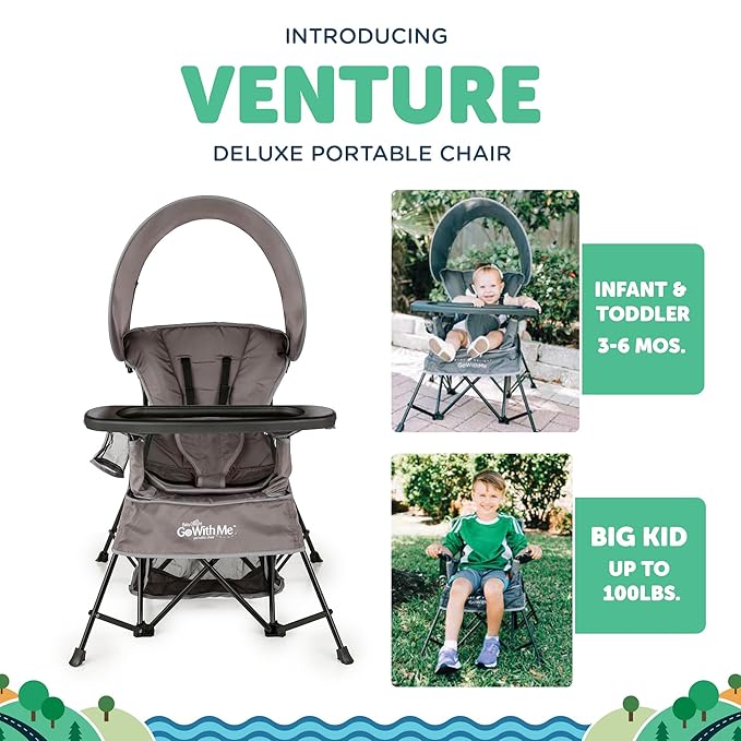 Baby Delight Go with Me Venture Portable Chair | Indoor and Outdoor | Sun Canopy | 3 Child Growth Stages | Grey - Image 3