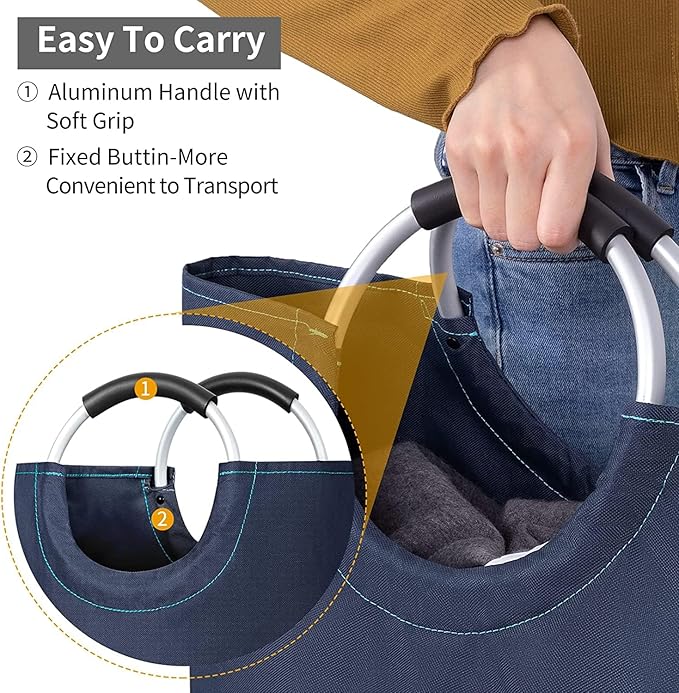 ZERO JET LAG 82L Large Laundry Basket Collapsible Fabric Hamper Tall Foldable - Image 3