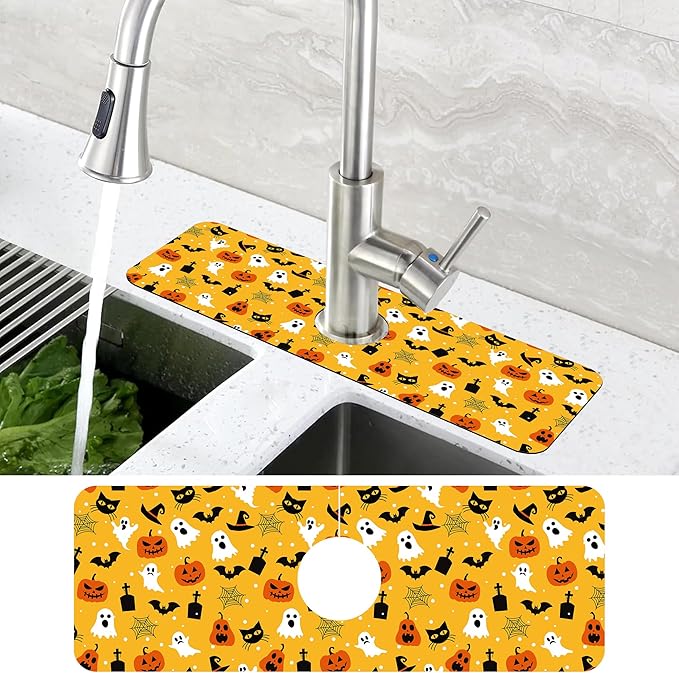 Halloween Pumpkin Bat Ghost Kitchen Sink Splash Guard Mat Absorbent Fast Drying - Image 4