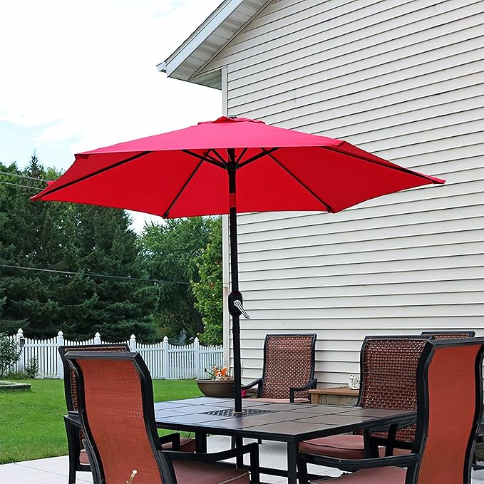 Sunnydaze Outdoor Patio Umbrella - Polyester Table Market Umbrella with Push-Button Tilt and Crank - 6 Sturdy Ribs - Red - 7.5ft - Image 6