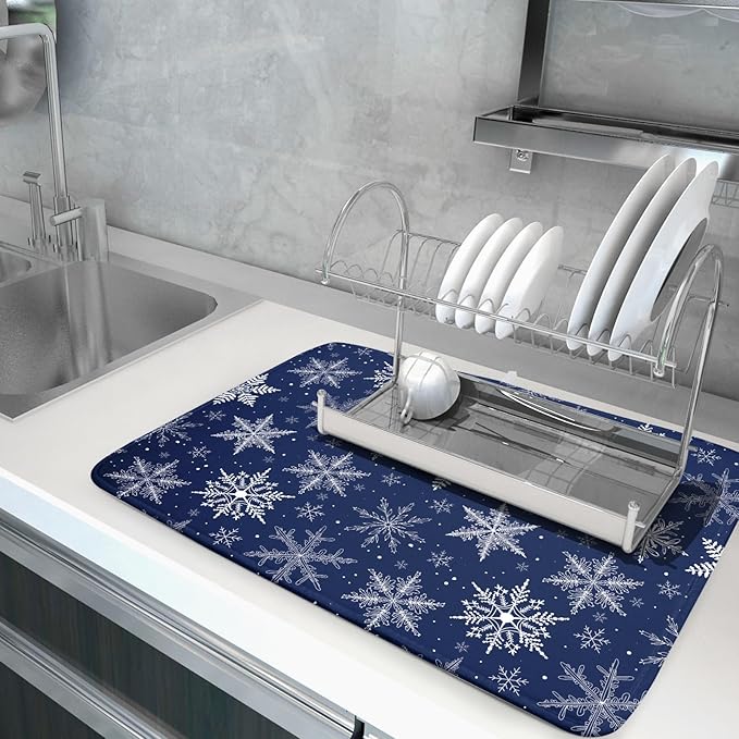 Winter Blue Snowflake Dish Drying Mat - Image 5