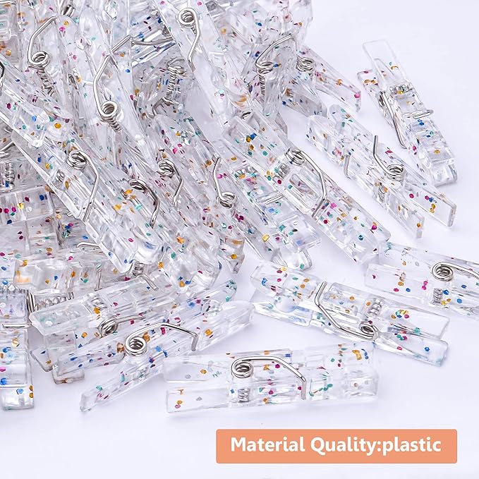 Aylifu 100pcs Transparent Plastic Clothespins Clips Glittering Photo Paper - Image 4
