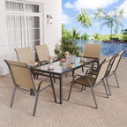 Betterhood Patio Chairs Set of 2, Stackable Outdoor Dining Chairs Set with Breathable Seat Fabric, All-Weather Powder-Coated Metal Frame for Deck, Pool Side and Backyard, 350LBS Capacity (Khaki) - Image 4
