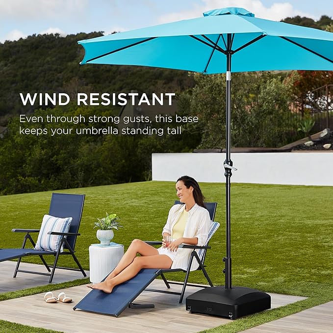 Best Choice Products 123lb Capacity Fillable Mobile Umbrella Base Heavy Duty Market Stand for Patio, Deck, Poolside w/ 4 Wheels, 2 Locks, 2 Knobs, Wind-Resistant Design - Black - Image 3