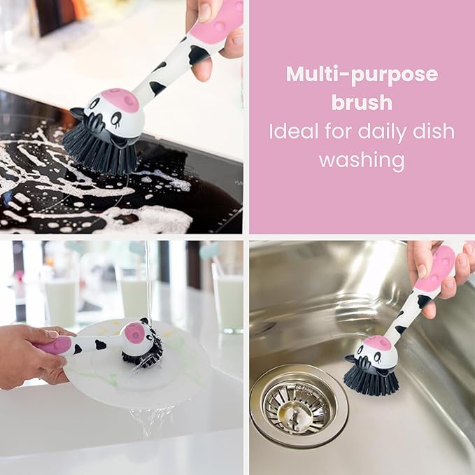 Vigar Moo Cow-Shaped Soap Dispensing Dish Brush, Dish Brush - Image 6