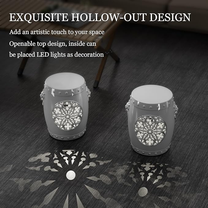 EFU Resin Garden Stool Indoor Outdoor,Decorative Antique Classic-Like Appearance, Waterproof UV Resistant Lightweight Sturdy,for Living Room, Garden Room, Patio(White) - Image 6