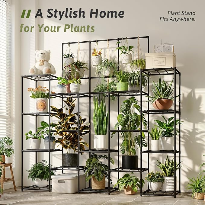 Metal Plant Stand Outdoor 63" Tall Plant Shelf for Plants 14-Tier Large Plant Sheves for Indoor Plants Living Room Heavy Duty Rack Garden Balcony Patio Hanging Planter - Image 4
