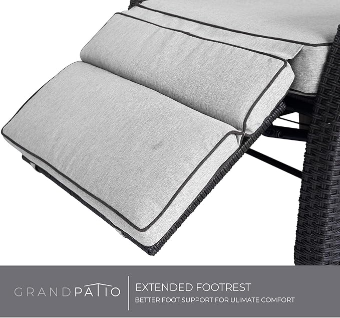 Grand patio Outdoor Recliner Chair Patio 150° Lay Flat Recliner with Flip Table Wicker Reclining Lounge Chair, Griege - Image 6