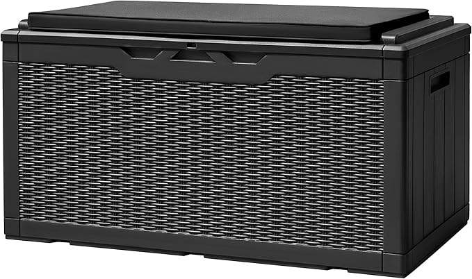 Devoko 100 Gallon Deck Box, Waterproof Outdoor Storage Box with Cushion (Black) by DEVOKO