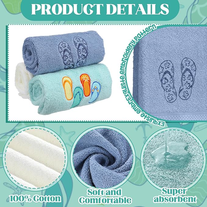 3 Pack Coastal Hand Towels for Bathroom 100% Cotton Embroidered Beach Bathroom - Image 3
