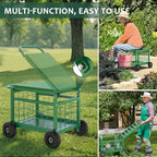 FLINTER Rolling Garden Work Seat with Wheels, Upgraded Heavy Duty Gardenning Cart with Seat - Garden Rolling Stools with Wheels for Seniors, Lawn, Patio & Backyard Gardening, Green - Image 4