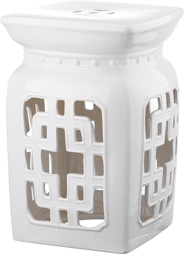 Safavieh Castle Gardens Collection Beijing Filigree Antique White Glazed Ceramic Garden Stool by SAFAVIEH