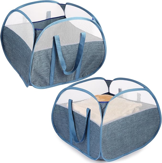 2 Pack Collapsible Laundry Baskets, 90L Large Foldable Laundry Basket, Pop Up by Bemkoo