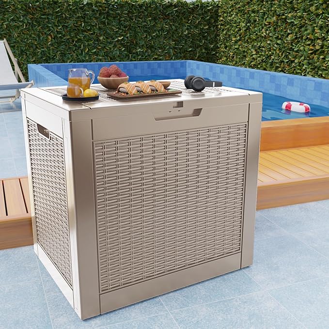 31 Gallon Outdoor Deck Box, Lockable Waterproof Outdoor Storage Boxes For Garden Tools,Indoor Cushions,Accessories Outside Storage Resin Weatherproof Container(Grey) - Image 6