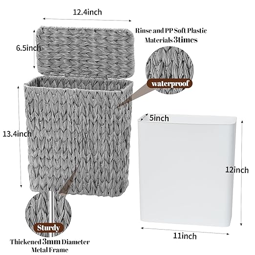 3 Gallon Wicker Trash Can, Waterproof Slim Waste Basket - Image 4