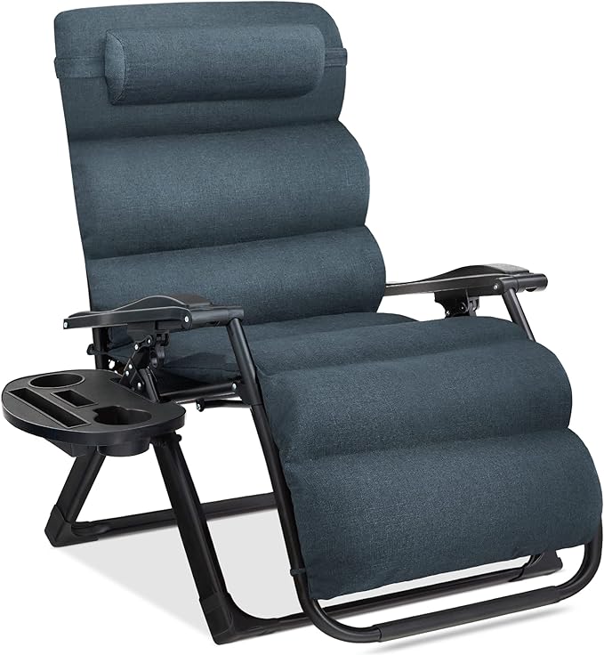 Best Choice Products Oversized Zero Gravity Chair, Folding Outdoor Patio Recliner, XL Anti Gravity Lounger w/Removable Cushion, Cup Holder, Side Tray, 350lb Capacity - Graphite Blue by BestChoiceProducts