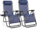 Sweetcrispy Zero Gravity Chairs, Set of 2 Portable Recliner Beach Camping Patio Outdoor Folding Lounge Chair with Cup Holder Trays and Adjustable Pillow for Poolside, Garden, Backyard, Lawn (Blue) by Sweetcrispy