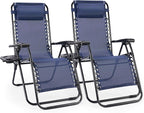 Sweetcrispy Zero Gravity Chairs, Set of 2 Portable Recliner Beach Camping Patio Outdoor Folding Lounge Chair with Cup Holder Trays and Adjustable Pillow for Poolside, Garden, Backyard, Lawn (Blue) by Sweetcrispy