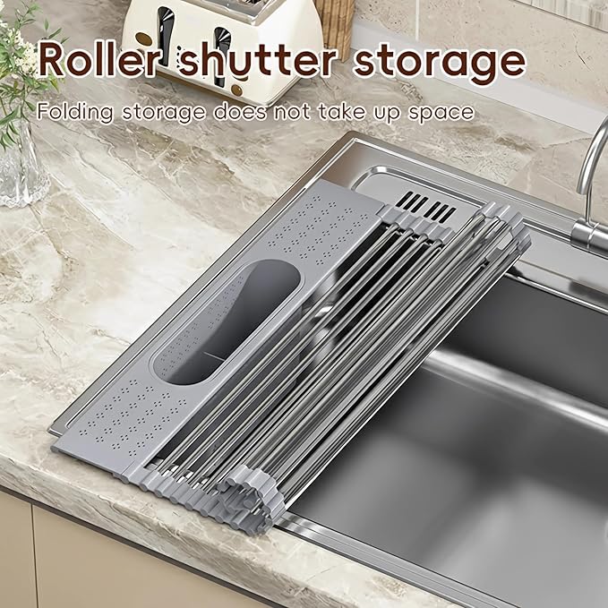 Roll Up Dish Drying Rack Over Sink, Heat-Resistant Multipurpose Rolling Sink - Image 3