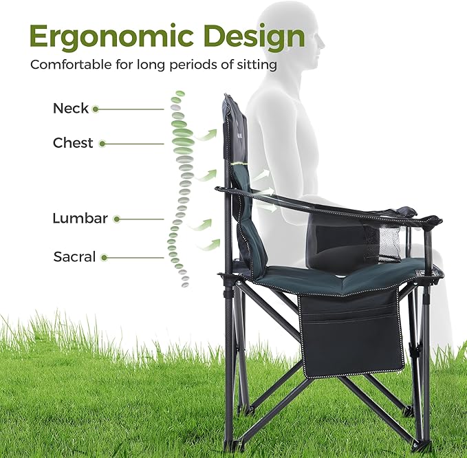 ALPHA CAMP Heavy Duty Camping Chair 500LBS Capacity, Oversized Folding Chair for Heavy People, Padded Portable Outdoor Chair with Cooler Bag & Cup Holder for Camping, Fishing, Beach - Image 10