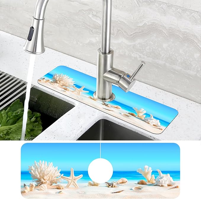 Tropical Beach Seashells Kitchen Sink Splash Guard Absorbent Fast Drying Mat - Image 4