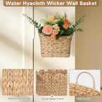 Set of 2 Hanging Basket, Wicker Wall Basket Natural Water Hyacinth, Hanging - Image 5