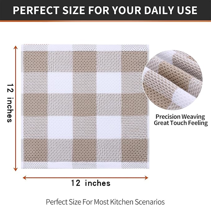 Homaxy 100% Cotton Waffle Weave Check Plaid Dish Cloths, 12 x 12 Inches - Image 5