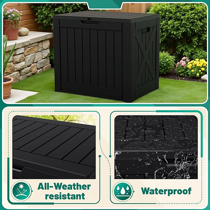 Devoko 40 Gallon Deck Box Outdoor Storage Box Waterproof for Patio, Large Outdoor Storage Bench Lockable for Outside (Black, 40 Gallon) - Image 3