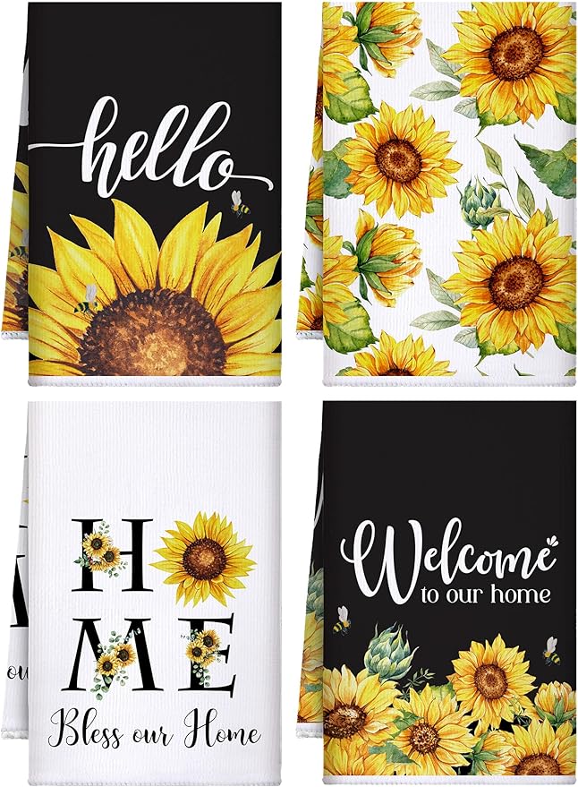 Bencailor 4 Pcs Sunflower Kitchen Towels Welcome to Our Home Hand Dish Towels by Bencailor