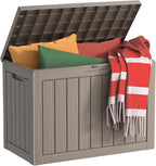 EasyUp 45 Gallon Outdoor Storage Box, Resin Waterproof UV-Resistant Deck Box, Reinforced Stability for Patio, Garden, and Poolside, Striped Gray by EASYUP