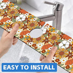 70s Retro Orange Floral Kitchen Sink Splash Guard Mat Absorbent Fast Drying Mat - Image 6