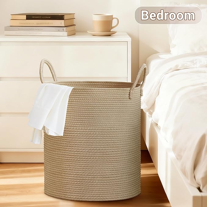 Tall Laundry Basket with Handles, 88L Portable Dirty Clothes Hamper, Boho - Image 5
