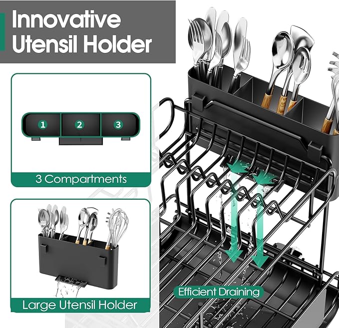 Dish Drying Rack for Kitchen Counter, Expandable 2 Tier Dish Rack, Large - Image 6