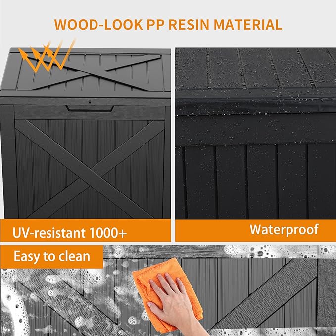 32 Gallon Outdoor Deck Box, Lockable Waterproof Outdoor Storage Boxes For Garden Tools,Indoor Cushions,Accessories Outside Storage Resin Weatherproof Container(Black) - Image 5