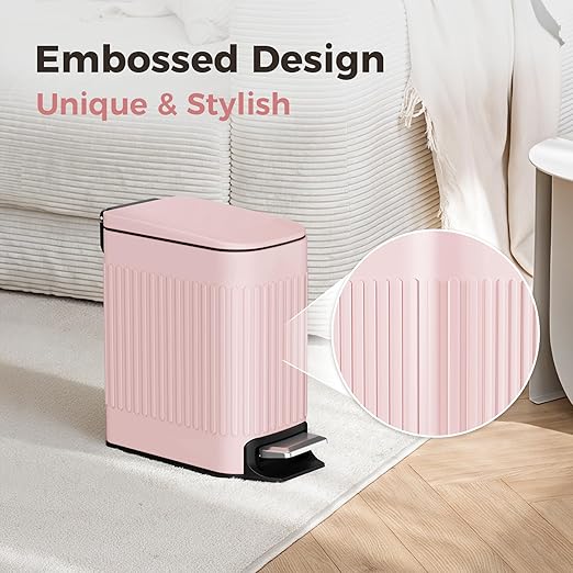 TrashAid Pink Bathroom Trash Can, 1.6 Gallon Stainless Steel Small Garbage Can - Image 3