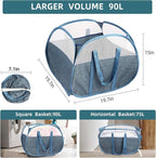 2 Pack Collapsible Laundry Baskets, 90L Large Foldable Laundry Basket, Pop Up - Image 4