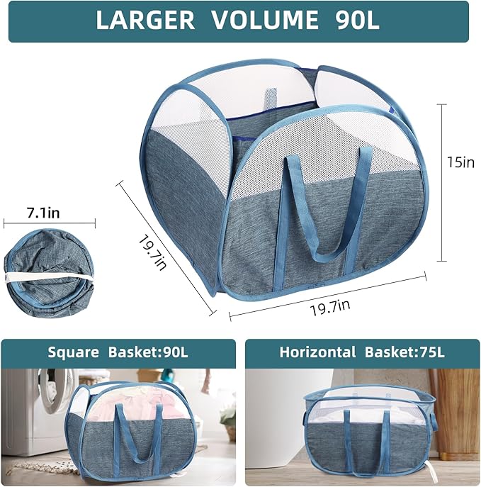 Durable Collapsible Laundry Basket, 90L Clothes Hampers - Image 3