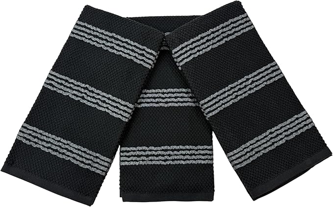 Serafina Home Black Kitchen Hand Dish Towels: Oversized 18" x 28", 100% Cotton by SerafinaHome