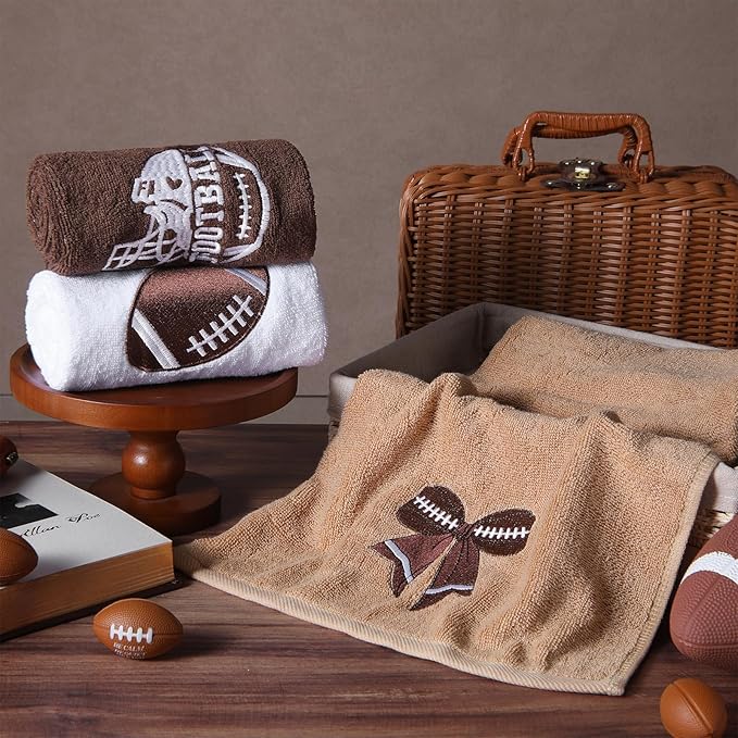 3 Pcs Football Hand Towels for Bathroom Bow Embroidered Bathroom Towels - Image 2