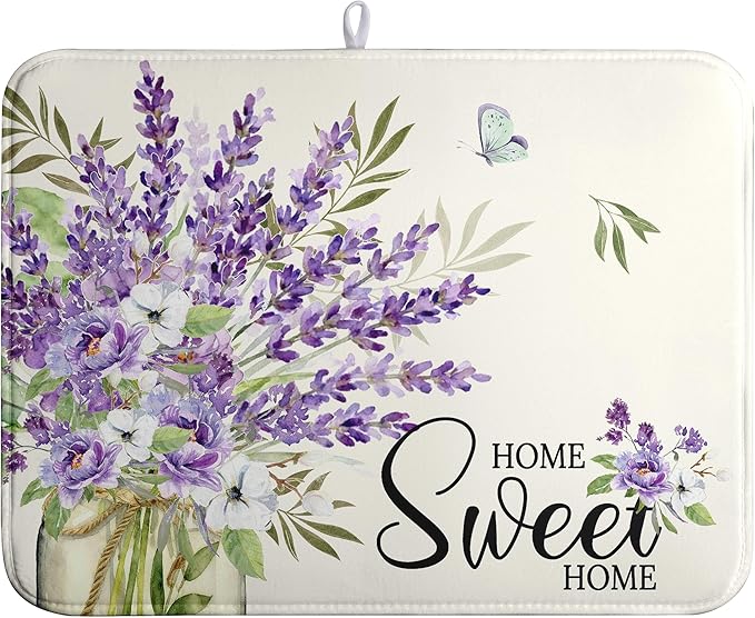 Spring Lavender Floral Dish Drying Mats Spring Summer Dish Mat Purple Flowers by farg