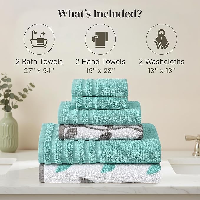Modern Threads Organic Vines 6-Piece 100% Cotton Towel Set – Yarn Dyed Jacquard - Image 3
