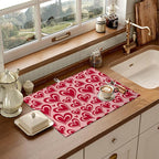 Red Hearts Dish Drying Mat for Kitchen Counter Microfiber Absorbent Dish - Image 6