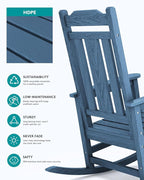 SERWALL Oversized Rocking Chair Outdoor, HDPE Outdoor Rocking Chair, Blue - Image 6