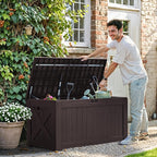 Greesum 120 Gallon Deck Box, Resin Outdoor Storage Container for Patio Furniture, Garden Tools, Pool Accessories, Weatherproof, Lockable, Brown - Image 2